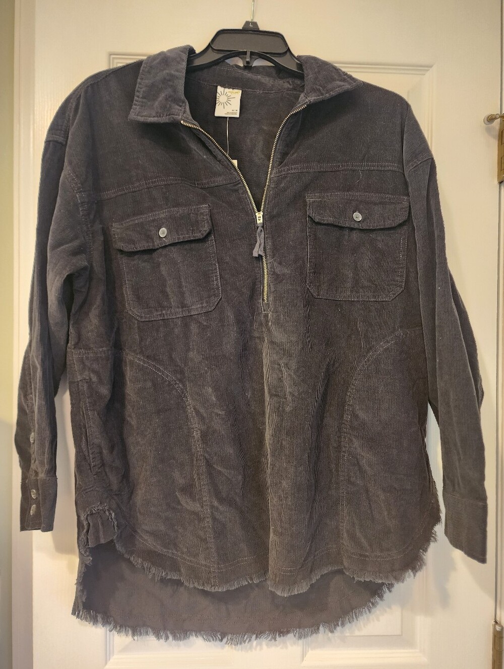 NWT AERIE Corduroy Half-Zip Button Pocket Shirt Jacket - Charcoal
